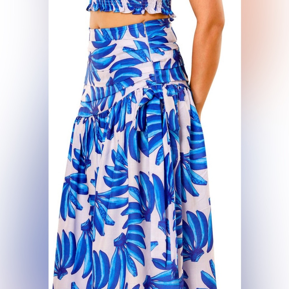 Blue Leaf Print Maxi Skirt - Picture 3 of 10